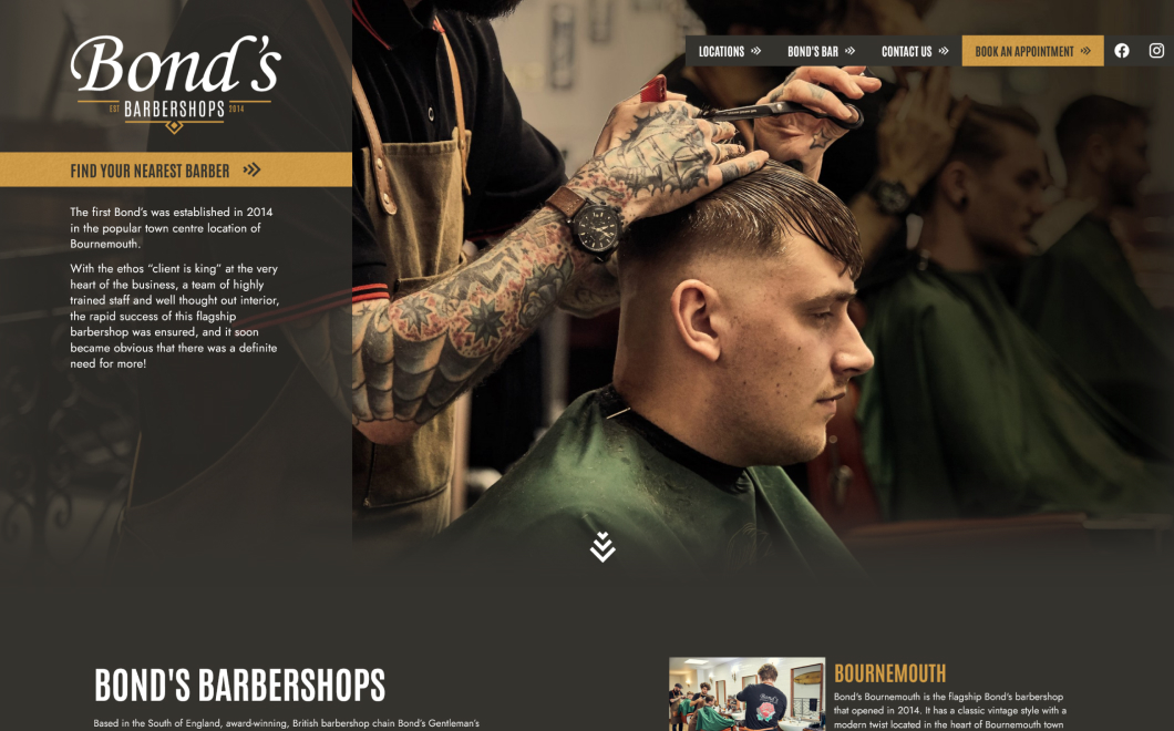 Bond's Barbershops Website - Branding and website by southcoastweb